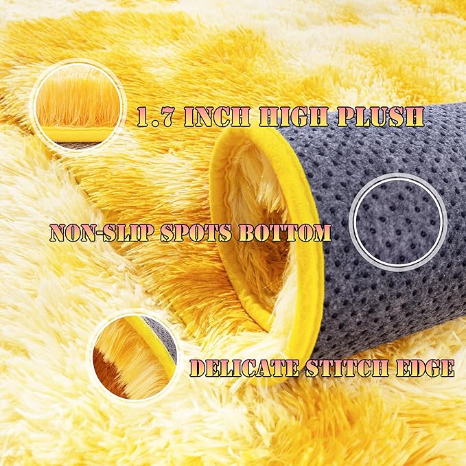 Large 9x12 Area Rug for Living Room, Soft Shag Thick Fluffy Plush Fuzzy Carpet for Bedroom, Non Slip Dorm Rug for Home Decor Aesthetic, Tie-Dyed Yellow