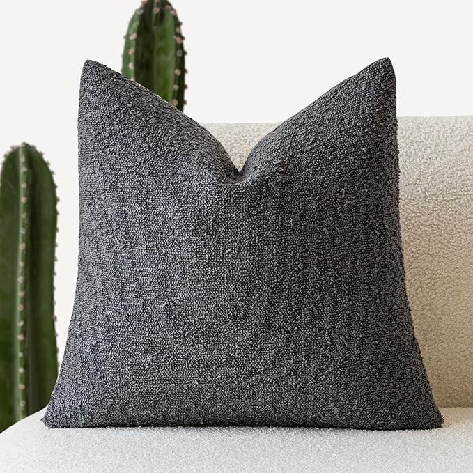 Foindtower Decorative Textured Boucle Throw Pillow Covers Accent Solid Pillow Cases Neutral Soft Cozy Couch Cushion Case for Chair Sofa Bedroom Living Room Home Decor 16x16 Inch,1PC,Dark Grey