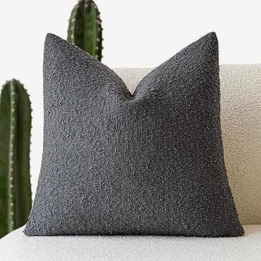 Foindtower Decorative Textured Boucle Throw Pillow Covers Accent Solid Pillow Cases Neutral Soft Cozy Couch Cushion Case for Chair Sofa Bedroom Living Room Home Decor 16x16 Inch,1PC,Dark Grey