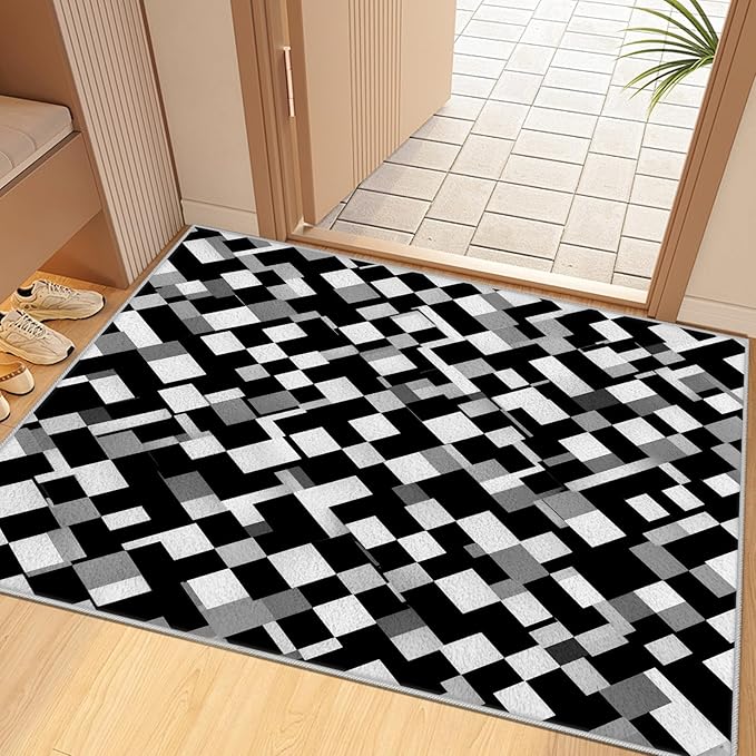 Black White and Grey Rug - Geometric Area Rug, Area Rugs 3x5, Modern Abstract Rugs, Irregular Block Splicing Carpet Washable Non Slip Home Decor Carpet for Living Room