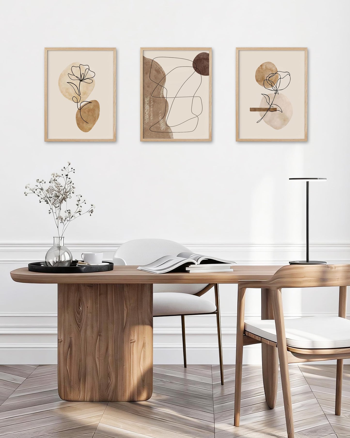 HesenDot Natural OAK Wood Abstract Floral Framed Wall Art,12x16in