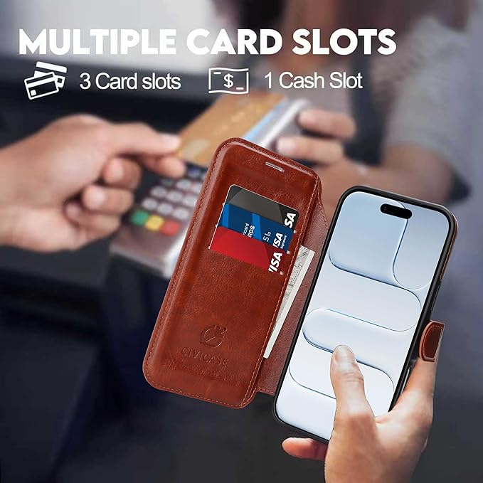 CIVICASE for iPhone Air Wallet Case with Stand,PU Leather Flip Credit Card Holder Slots (RFID Blocking),Compatible with Magsafe Magnetic Holder Phone Cover Women Men,Dark Brown