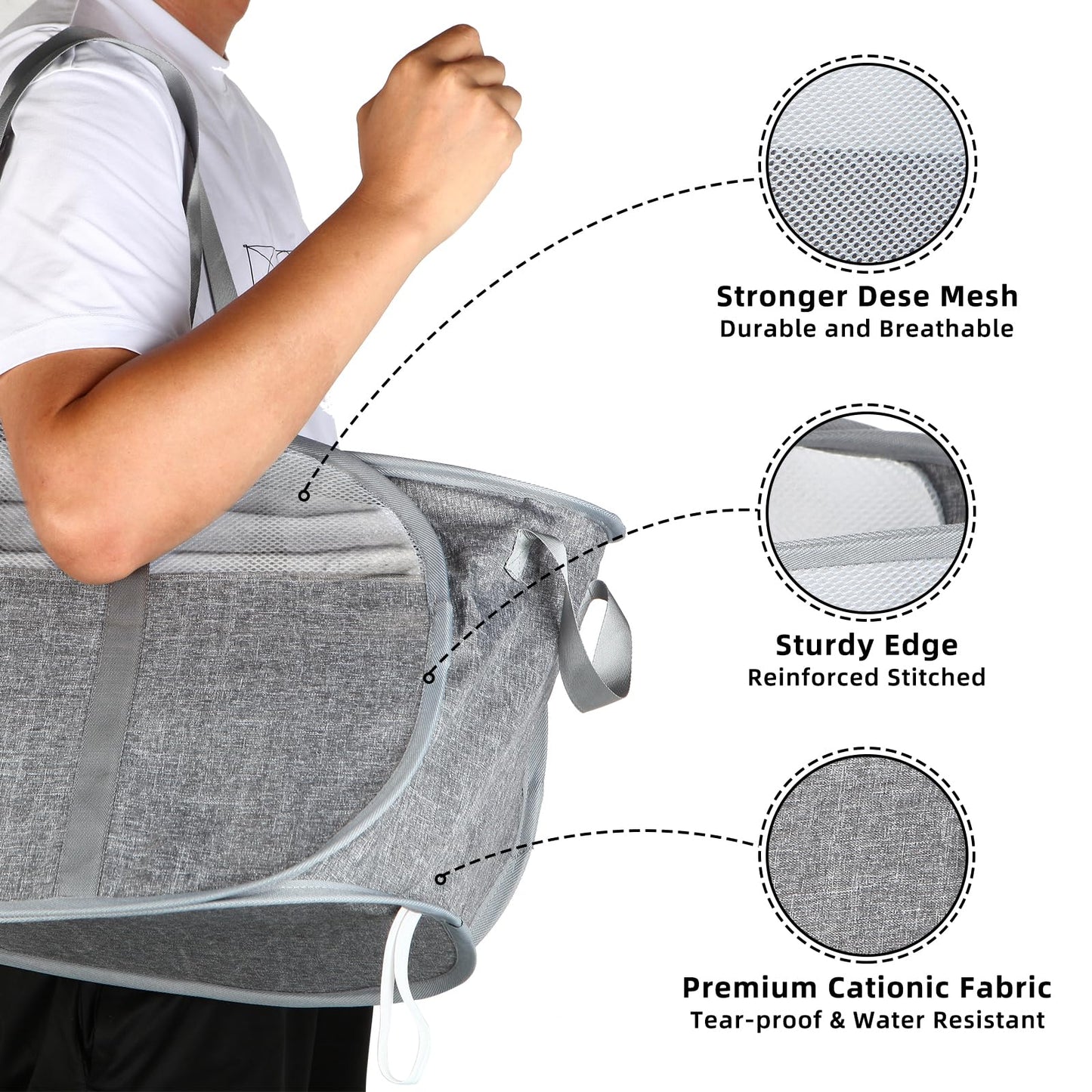 100L Collapsible Laundry Baskets, Tear Proof Pop Up Laundry Hamper with Dual Handles, Large Foldable Laundry Basket, Easy to Carry Laundry Hamper for Home, Laundry Room, Bedroom, Dorm, Travel Grey
