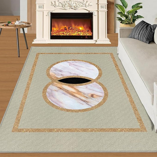 Abstract Marble Area Rugs Gilded Circle Rectangle Geometry Area Carpet Mid-Century Simple Rug Luxury Decor Rug for Living Room Door Mats Porch 3x5ft
