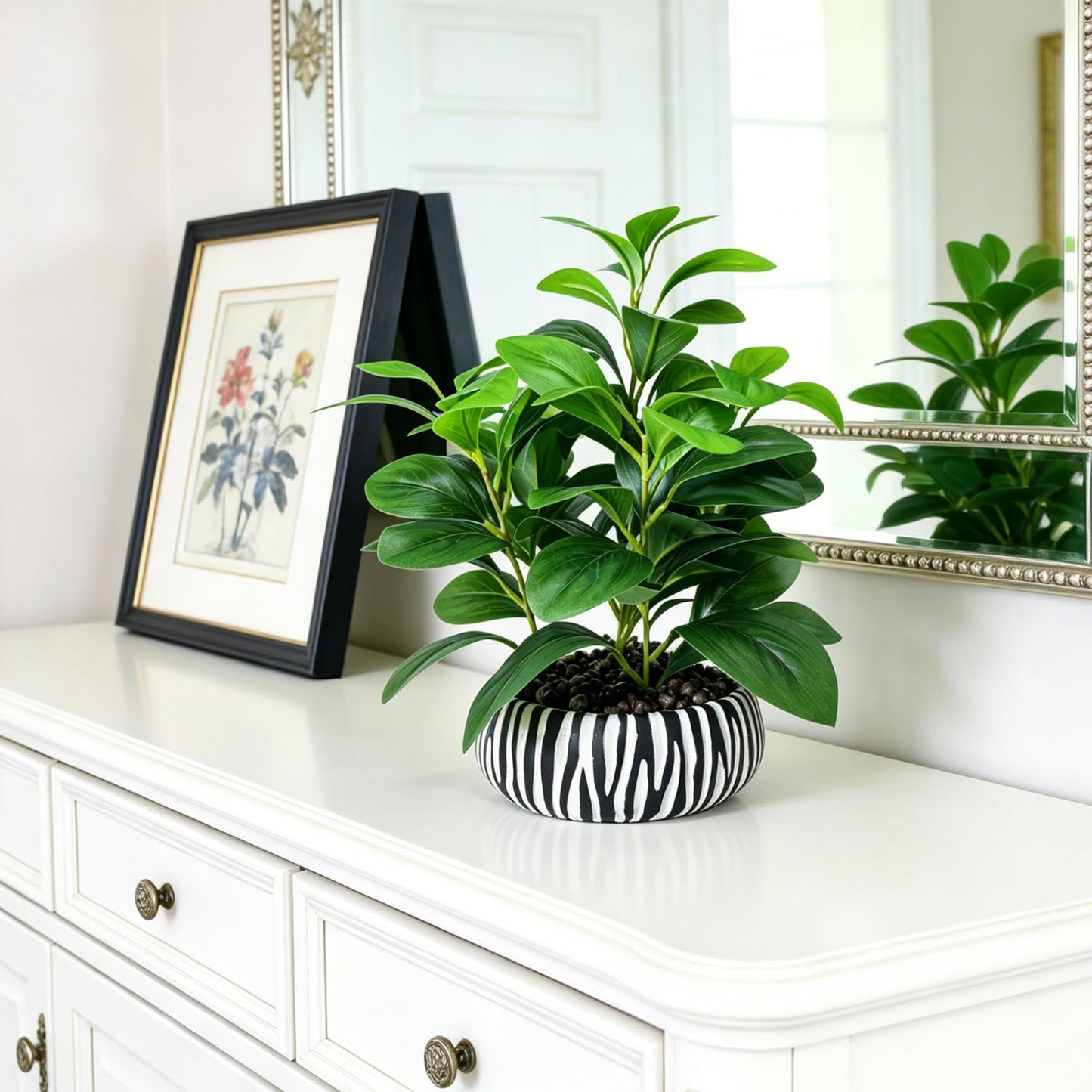 NASAMA Realistic Artificial Potted Plant, Faux Indoor Greenery for Home Office Living Room Bookshelf Bathroom Decor, Low-Maintenance Space-Saving Fake Plants with Modern Decorative Vase