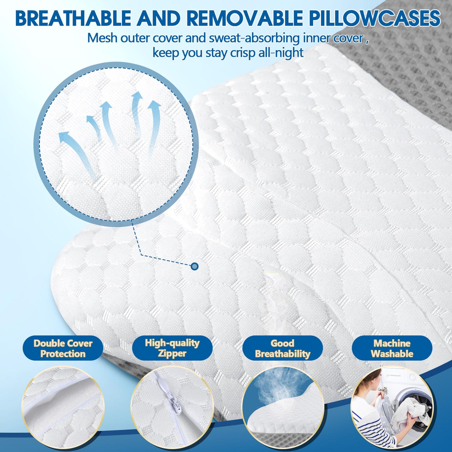 CHxxy Memory Foam Pillows, Cervical Pillow for Neck and Shoulder Pain Relief, Ergonomic Contour Bed Pillow, Soft for Side Sleep Stomach Sleeping and Back Sleeper-Queen Size&Grey