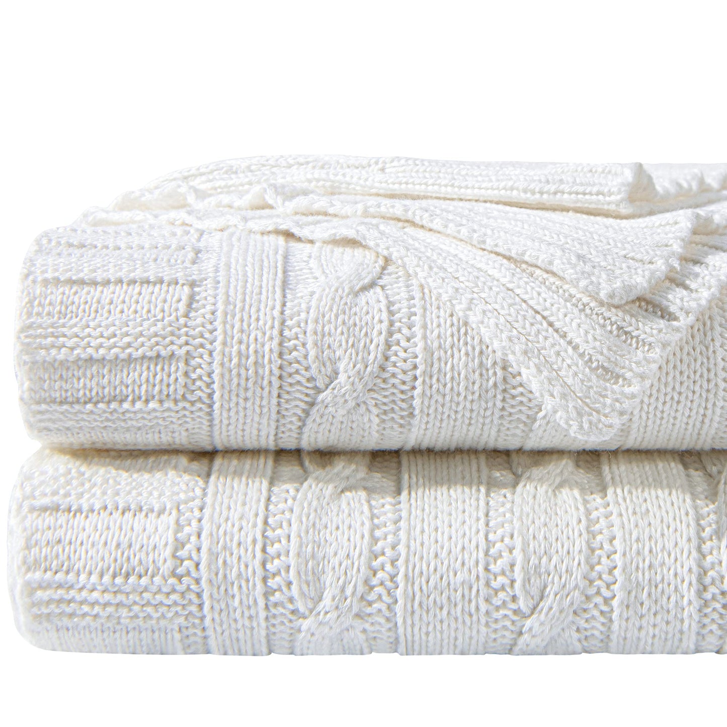 NTBAY 100% Pure Cotton Cable Knit Throw Blanket, Super Soft Warm 51x67 Knitted Throw Blanket for Couch, Sofa, Chair, Bed - Extra Cozy, Machine Washable, Comfortable Home Decor, White