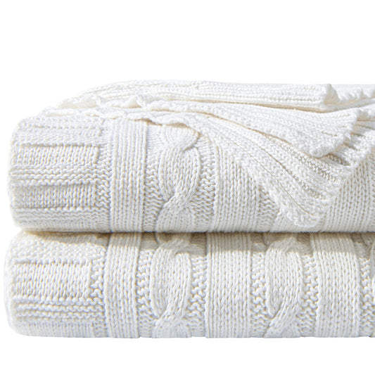NTBAY 100% Pure Cotton Cable Knit Throw Blanket, Super Soft Warm 51x67 Knitted Throw Blanket for Couch, Sofa, Chair, Bed - Extra Cozy, Machine Washable, Comfortable Home Decor, White