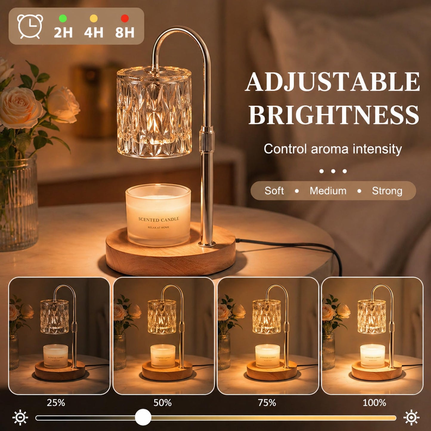 Candle Warmer Lamp with Timer Dimmable Adjustable Height Candle Lamp Warmer with 2 Bulbs Fits All Jar Scented Candles Birthday Gifts for Women House Warming for New Home Decor