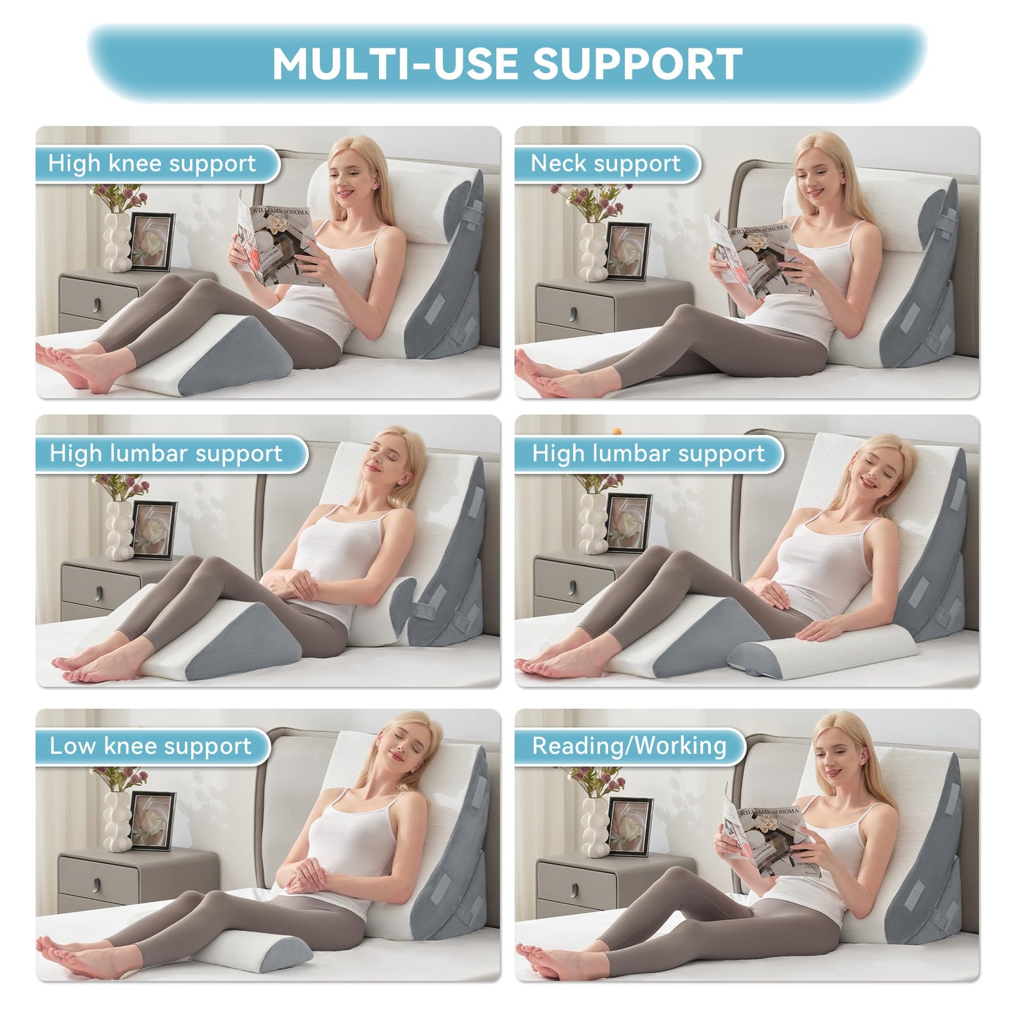 Kingfun 4PCS Orthopedic Bed Wedge Pillow Set for Sleeping, Post Surgery Memory Foam Support Pillows for Back, Neck and Leg Pain Relief, Adjustable Triangle Pillow - Acid Reflux, Anti Snoring & GERD