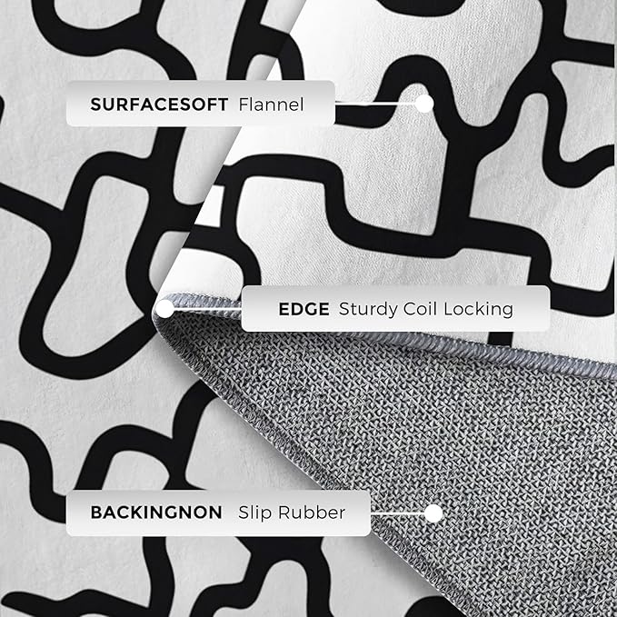 Abstract Geometric Rugs for Home Decor, 5x8 ft, Black and White Labyrinth Area Rugs for Living Room, Soft Non Slip Washable Modern Abstract Line Carpet Bedroom Decorations Dt-Ghf-31
