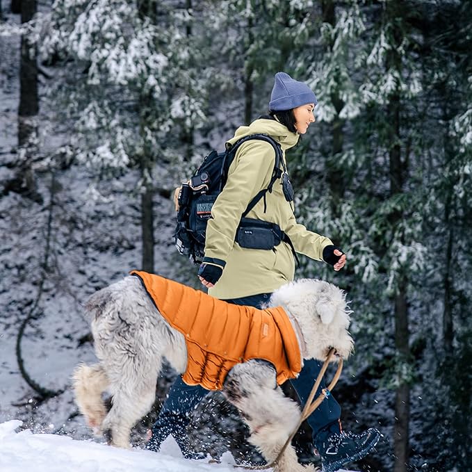 SPACE LION Dog Puffer Jacket, Down Winter Coat, Durable Outdoor Coat for Cold and Windy Conditions, Lightweight & Adjustable Fit Coats for Medium & Large Dogs, (Orange, Size20/XL)