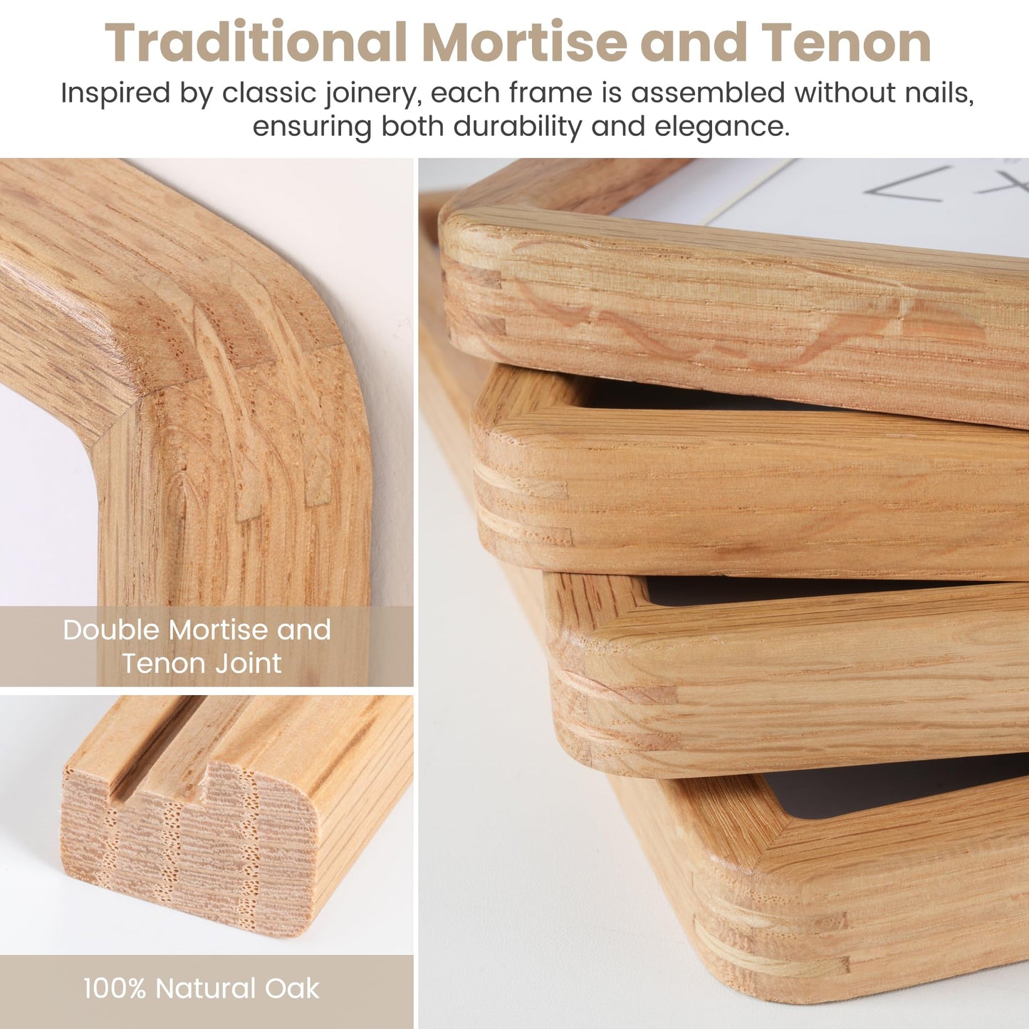 5x7 Picture Frame, USA-Sourced Natural Solid Oak Wood Photo Frame with HD-Tempered Glass, Handcrafted Rounded Corner 5 x 7 Wooden Frame Matted to 4x6 Photos, Wall or Tabletop Display