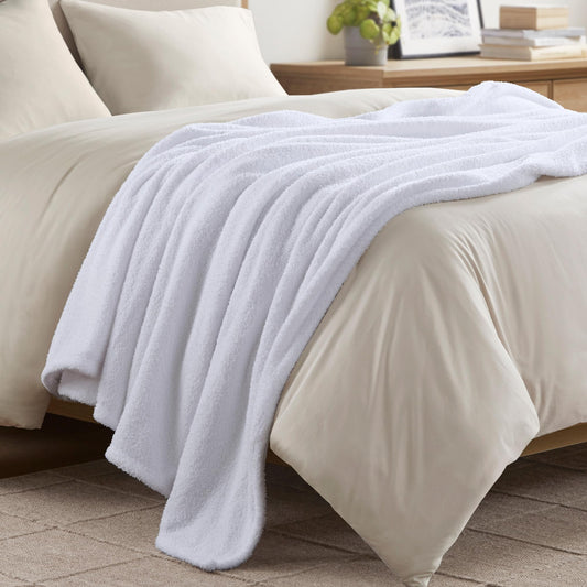 Madison Park Fuzzy Knit Blanket Dream Soft Blanket Cozy Breathable Cover Luxrurious Feathersoft Feel, All Seasons Lightweight Bedding for Summer Cover for Bed, Couch & Sofa, Full/Queen, White