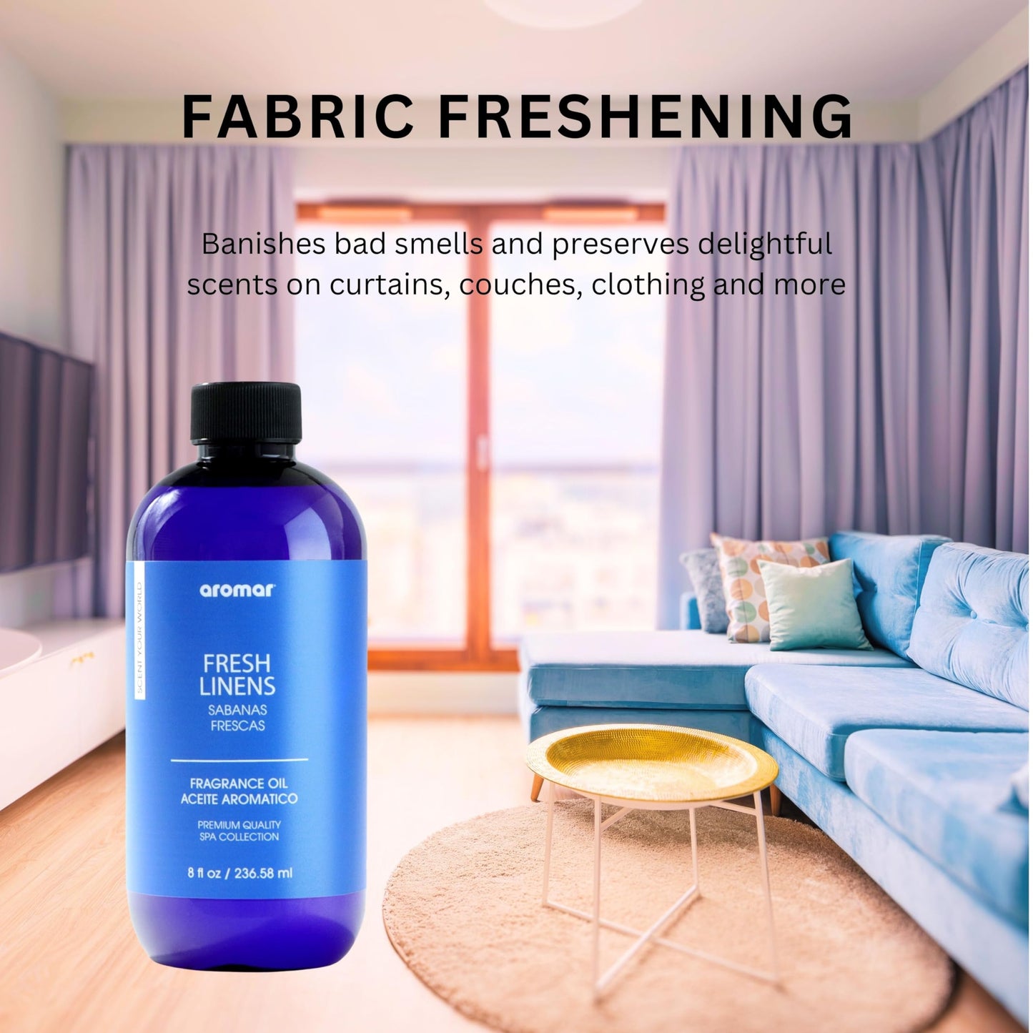 AROMAR Premium Fragrance Oil, Long-Lasting, Refreshing Uplifting Aroma for Aromatherapy, Relaxation & Household Uses. Fresh Linens 8oz