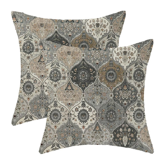 Black Grey Boho Pillow Covers 18x18 Inch 2 Pcs Vintage Gray Carpet Pattern Bohemia Decor Throw Pillows Retro Brown Outdoor Farmhouse Decoration Pillowcase Linen Cushion Cover for Couch Sofa Bed
