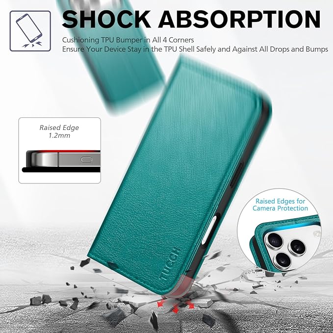 TUCCH Case Wallet for iPhone 17 Pro Max (6.9-Inch) 2025, 3 Card Slots | Kickstand | RFID Blocking | PU Leather | Protective Flip Folio Cover | TPU Shockproof Interior Shell | Cyan