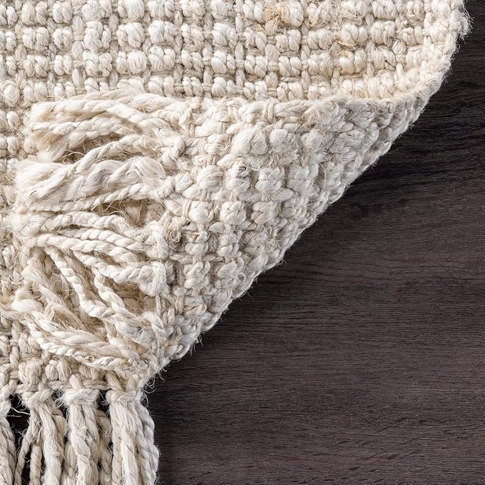 Nuloom Daniela Off-White, 9'6" x 13'6", Handmade, Jute, Tassel, Soft and Textured, High Traffic, Stain Resistant, Easy Clean, Durable Area Rug for Bedroom, Living Room, Dining Space, Foyer, Entryway