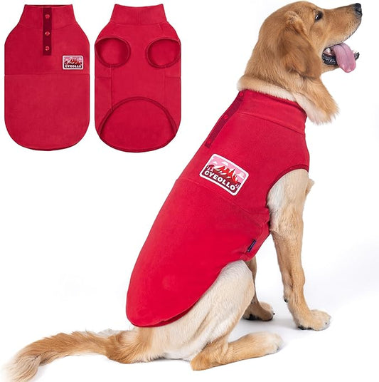 cyeollo Fleece Dog Christmas Sweater, Soft Stretchy Fleece Dog Jacket Pullover Turtleneck Dogs Vest Lightweight Coat Warm Winter Pet Clothes Boy Girl, Red XXL