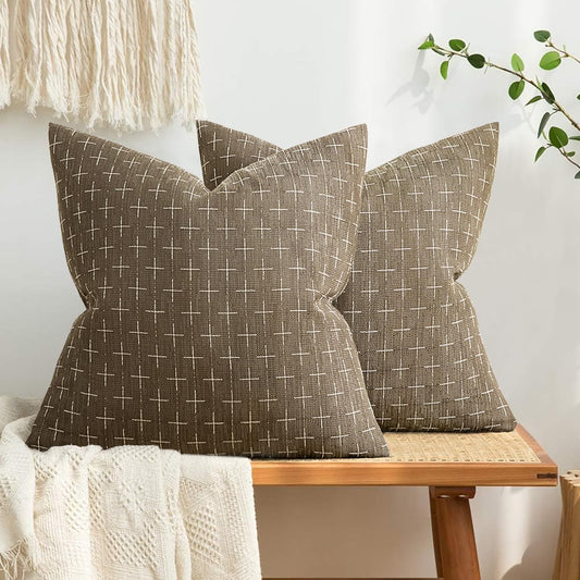 MIULEE Pack of 2 Decorative Burlap Linen Spring Throw Pillow Covers Farmhouse Pillowcases Modern Rustic Woven Textured Cushion Cover for Sofa Couch Bed 20x20 Inch Taupe
