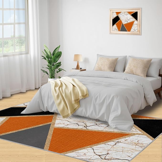Geometric Marble Area Rugs Stone Crackle Rug Modern Abstract Marble Rug for Living Room European Medieval Geometric Rugs for Bedroom Entryway Hallway 5x8ft