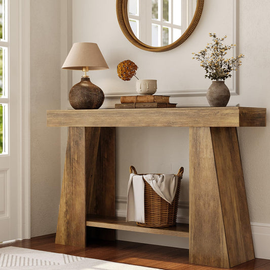 Tohomeor 47.24" Farmhouse Entryway Console Table, Narrow Sofa Table Behind Couch, Wooden Rectangular Entry Table with Storage Shelves for Entrance, Hallway, Living Room, Foyer