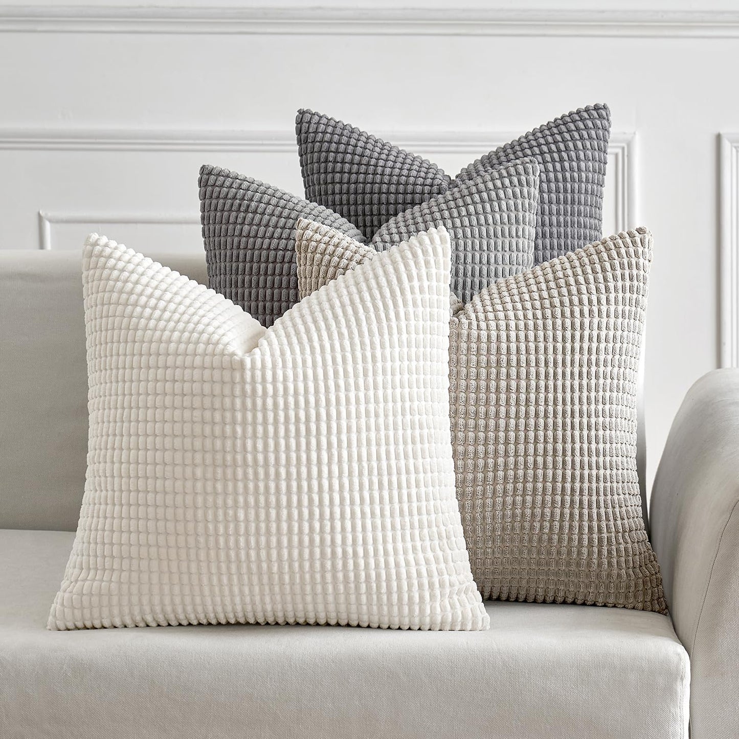 MIULEE Timeless Neutral Pillow Covers 20x20 Inch Set of 4 Mid Century Modern Grey Throw Pillows Rustic Corduroy Couch Pillowcases Nordic Home Decor for Sofa Living Room Bed