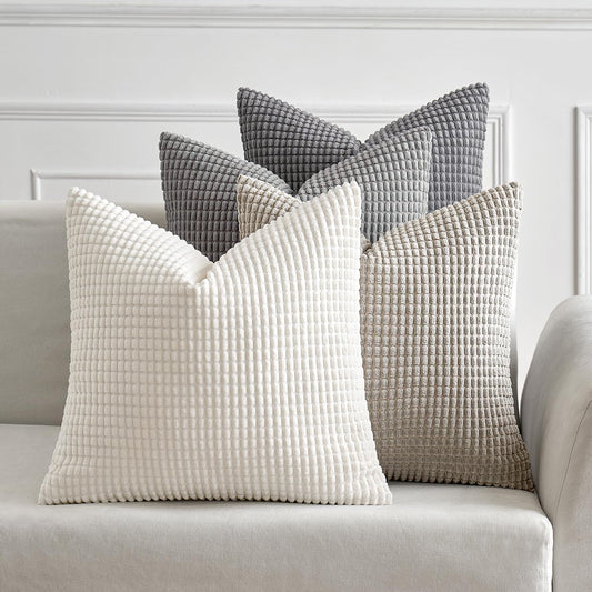MIULEE Timeless Neutral Pillow Covers 20x20 Inch Set of 4 Mid Century Modern Grey Throw Pillows Rustic Corduroy Couch Pillowcases Nordic Home Decor for Sofa Living Room Bed