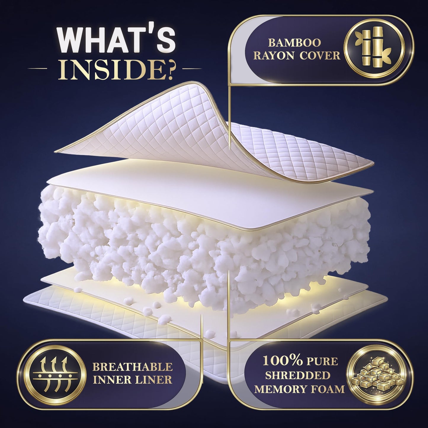 Royal Therapy King Shredded Memory Foam Bed Pillow – Adjustable Memory Foam Pillow for Sleeping, Firm Pillow for Neck & Shoulder Support, Breathable for Back, Stomach, Side Sleepers