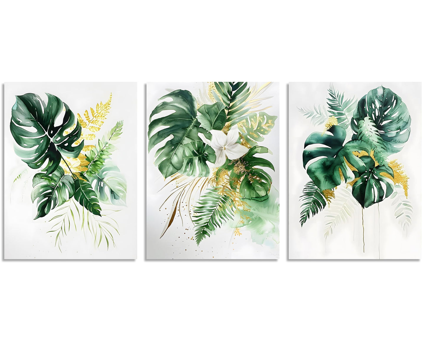 TutuBeer 3 Panels Botanical Wall Art Botanical Pictures Gold Modern Wall Decor with Green Plant Pictures Wall Art Botanical Plant Pictures Wall Art for Bedroom Bathroom Home Wall Decor 12x16 Inch
