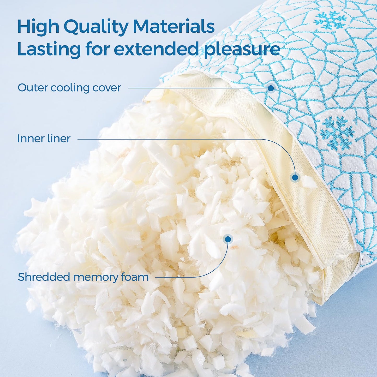 COSYTREE Pillows Queen Size 2 Pack Shredded Memory Foam, Adjustable Height Side Sleepers Pillow with Washable Cover for Back and Stomach Sleepers (Queen（2 Pack）)