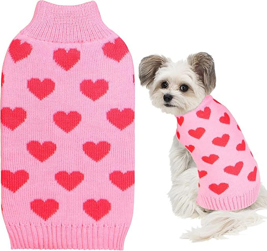 GOYOSWA Valentine Dog Sweater Dog Valentines Clothes Outfit Knitted Heart Sweater for Small Medium Large Dogs Pets (Pink, Medium)