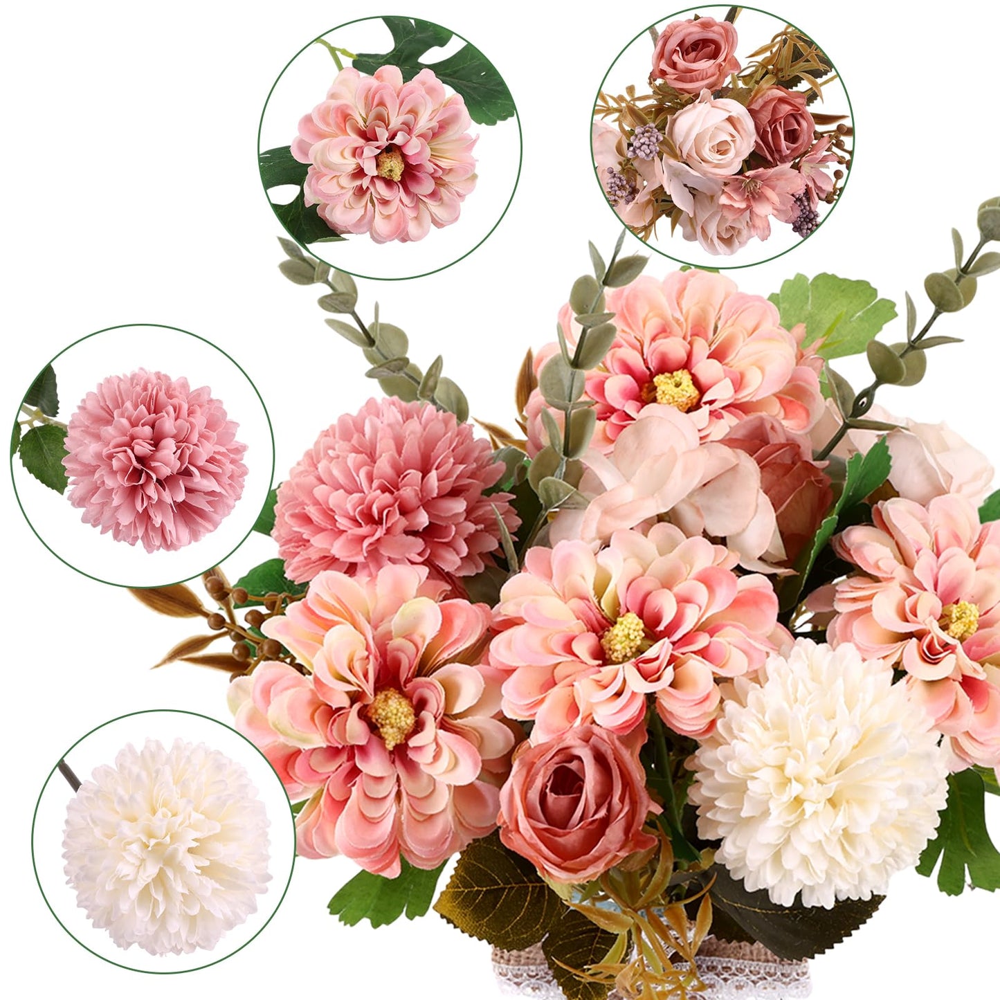 CEWOR Fake Flowers in Vase, Artificial Flowers with Vase Faux Silk Floral Arrangement Table Centerpieces Decor for Home Office Dining Farmhouse Coffee Table Living Room Bathroom Plant Decor (Pink)