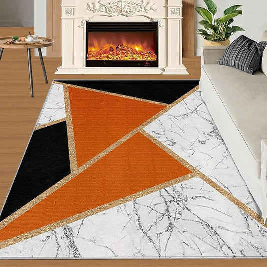 Geometric Marble Bedroom Rug Modern Light Luxury Marble Area Rugs Abstract Stone Crackle Carpet Geometric Patchwork Rug for Living Room Family and Pet 7x10ft