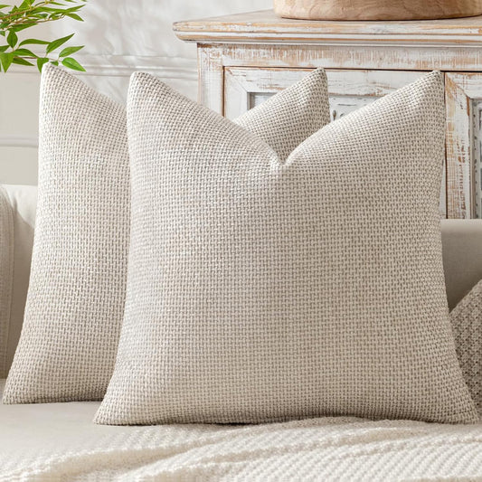 MIULEE Pack of 2 Euro Sham Pillow Covers 24x24 Inch Neutral Beige Modern Boho Accent Decorative Throw Pillow Covers Soft Chenille Farmhouse Cushion Covers for Home Decor Couch Bed Sofa Living Room