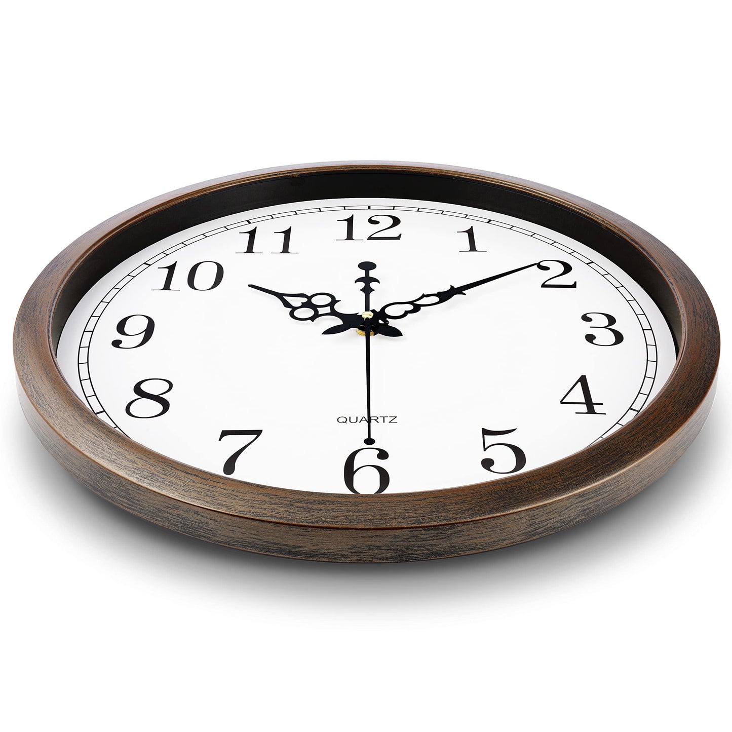 Bernhard Products Large Wall Clock 16 Inch Silent Non Ticking Movement Quartz Battery Operated Round Easy to Read Decorative Classic Brown Home/Kitchen/Office/Classroom/School Clocks, Black Numbers