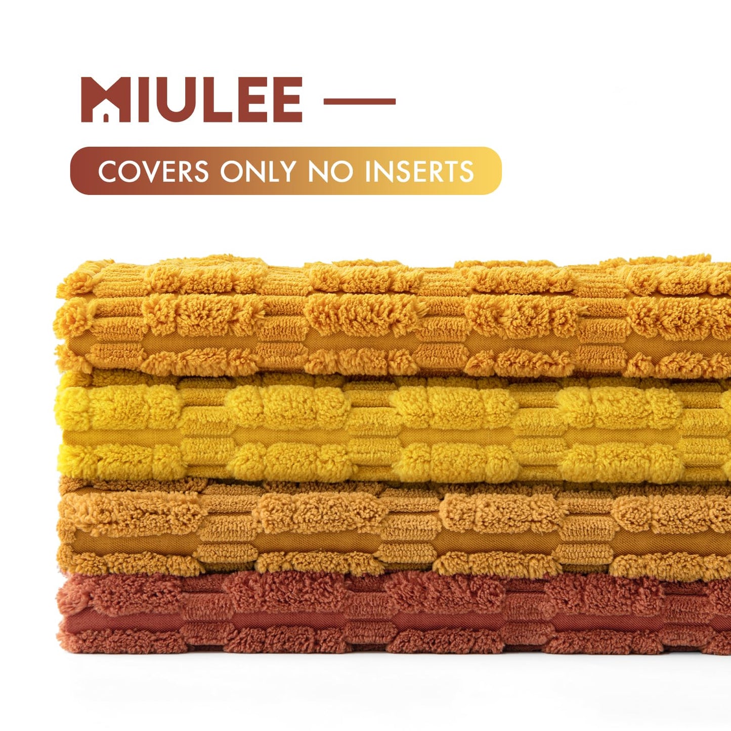 MIULEE Pack of 4 Fall Boho Farmhouse Orange Yellow Corduroy Decorative Throw Pillow Covers 18x18 Inch Soft Striped Pillow Covers Modern Rustic Home Decor for Sofa Living Room Couch Bed