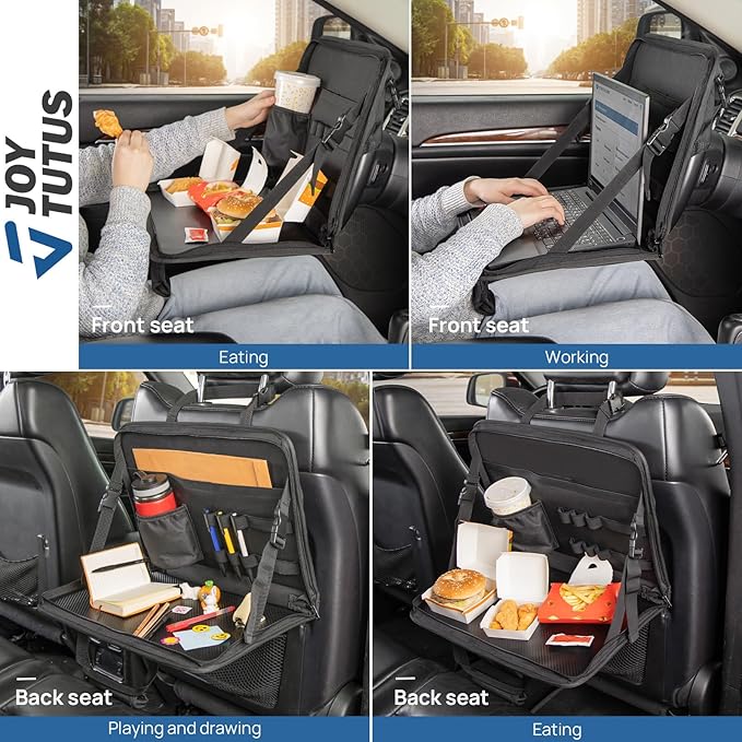 JOYTUTUS Steering Wheel Tray, Back Seat Headrest Tray for Eating Food and Drink, Work Table for Writing and Steering Wheel Laptop Desk, Car Organizer for Commuters, Travel, Family (16.54'' x 11.8'')
