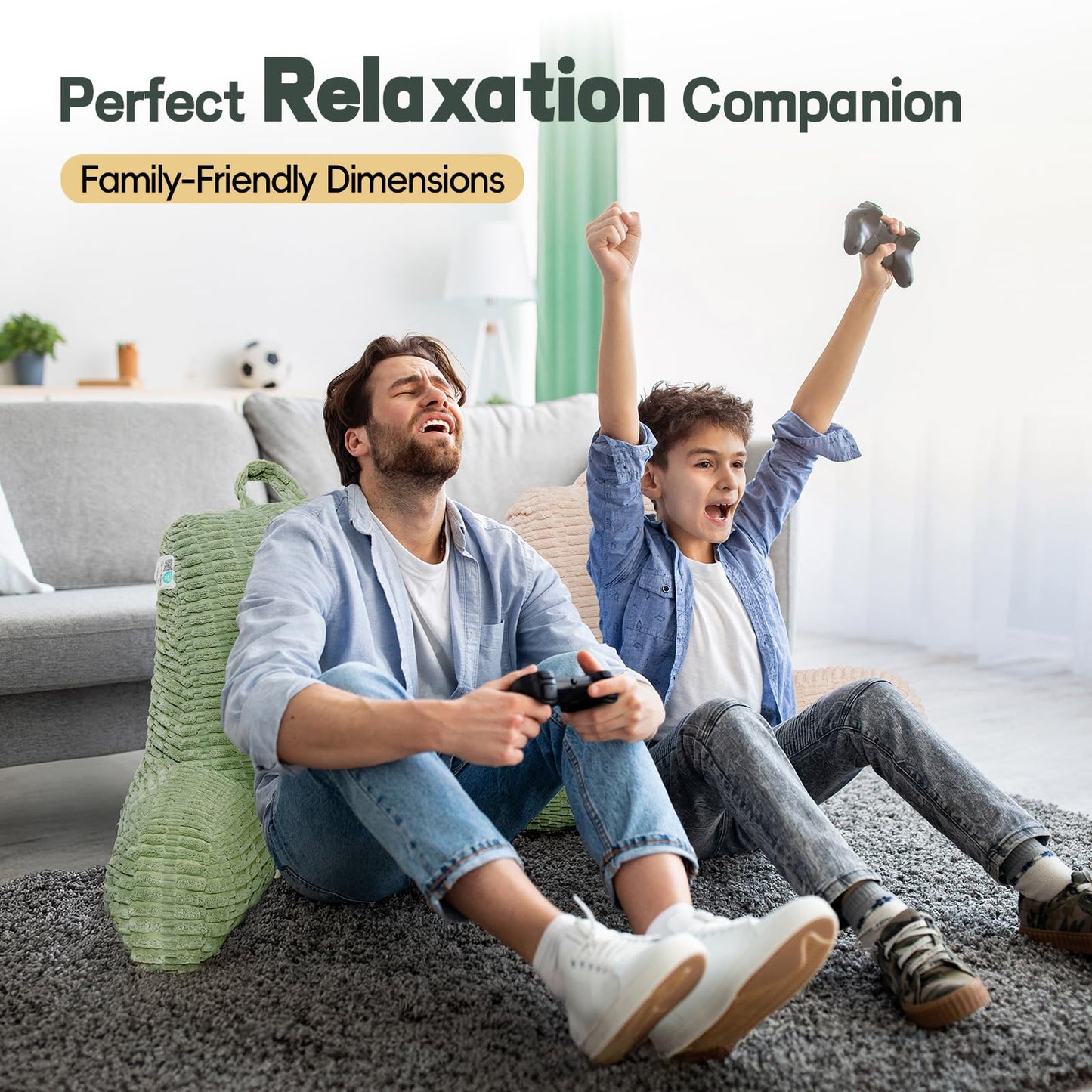 LUISOF 21" Higher Large Reading Pillow for Bed Adult, Back Pillow for Bed Sitting Up with Memory Foam Back Support with Arms Rest for Couch Chair Sage Green