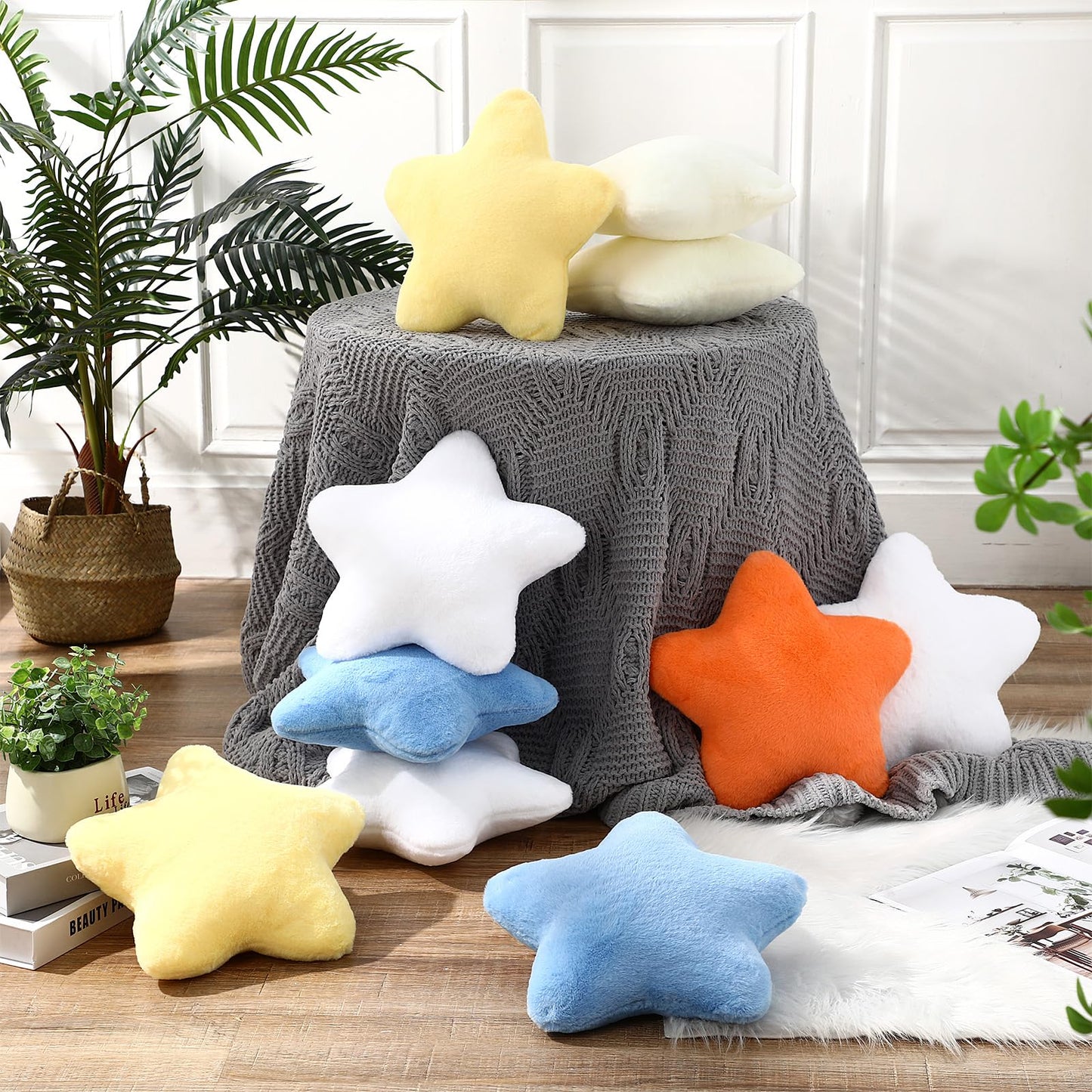Beeveer 2 Pcs 11 Inch Star Pillow Decorative Star Shaped Throw Pillow Gift Cute Aesthetic Soft Plush Floor Cushions Room Decor for Bedroom Living Room Sofa Bed(Beige)