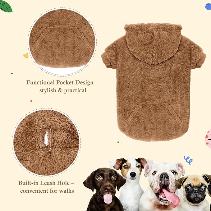 5XL Dog Sweaters for Large Dogs,Extra-Large Dog Hoodie,Warm Fuzzy Fleece Sweatshirt with Hood & Pocket,Leash Hole,Cozy Cold Weather Pet Clothes Sweater Hoodie for Large Dogs(Coffee,5XL)