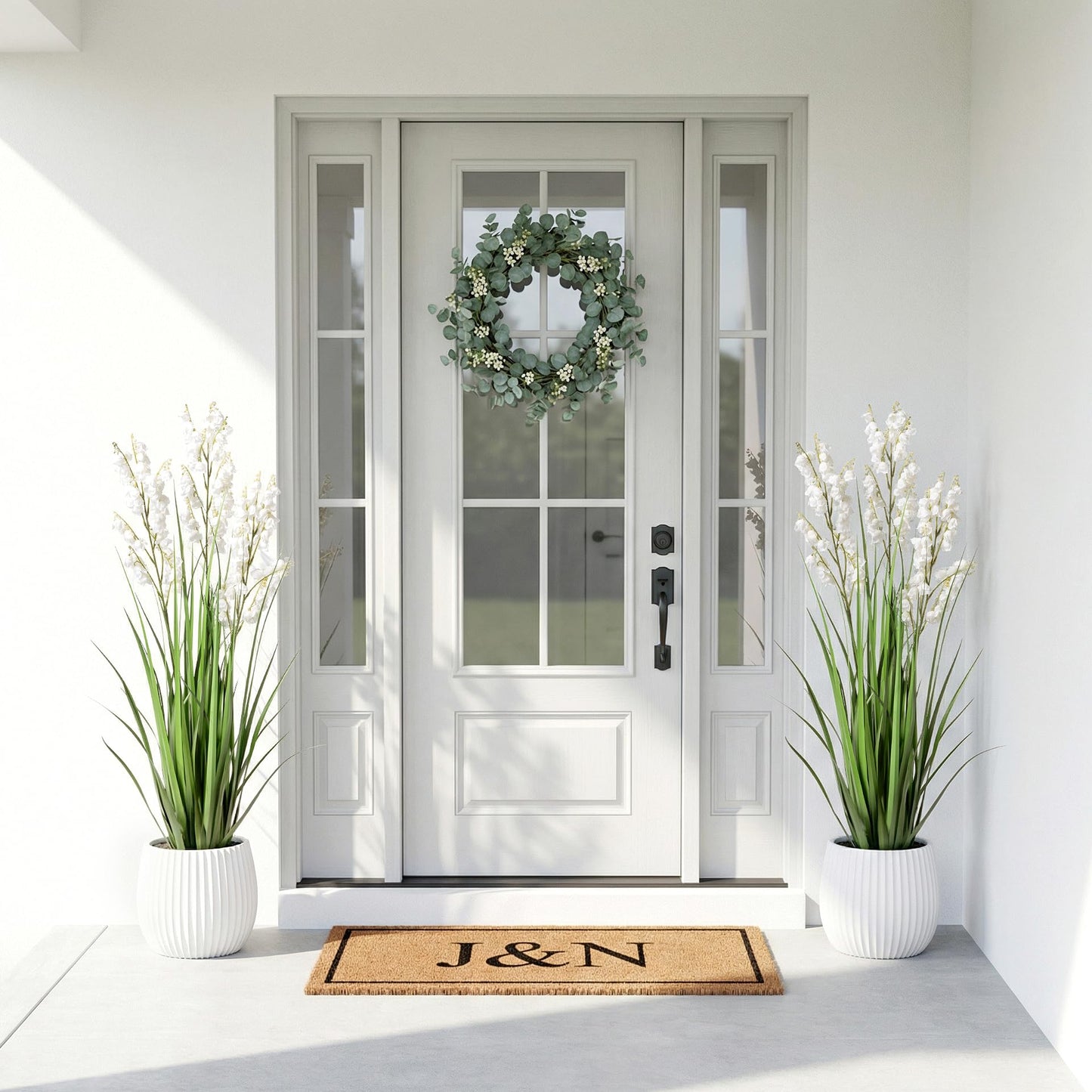 Ttranewsoo Artificial Tall Grass Plants with Pots 36" 1 Pack Lily of The Valley Artificial Grass Home Interior Decorating and Outdoor Garden Decorations(White)