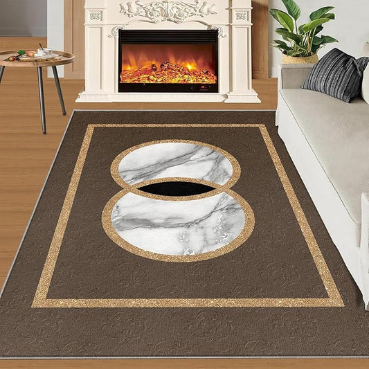 Brown Marble Bedroom Rug Vintage Mid-Century Geometric Rug Marble Pattern Decor Rugs Circle Rectangle Gilded Geometry Floor Mat Elegant Decor for Living Room 6x9ft