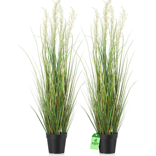 Jexine 2 Pcs 4 ft Tall Artificial Grass Plant Potted Artificial Greenery Floor Plants Faux Pampas Grass Tall in Pot for Housewarming Gift House Garden Bathroom Lobby Outdoor Decoration