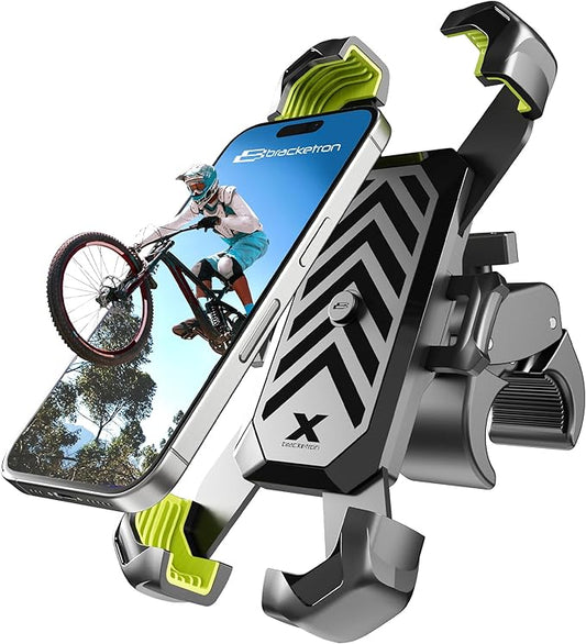 Bracketron Bike Phone Holder,[2025 Quick Release] Motorcycle Phone Mount,Phone Holder for Motorcycle Electric Bike,Scooter,Golf Cart,4 Point Shockproof Design for iPhone, Samsung, & Large Smartphones.