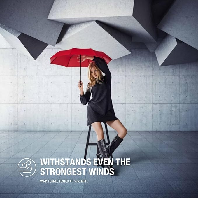Knirps T.200 Duomatic Compact Rain Umbrella in Red– Wind Tunnel Tested to 93 mph, Aluminum Steel Fiberglass Frame, 38in Canopy, OEKO-TEX, High-Performance Automatic Travel Umbrellas
