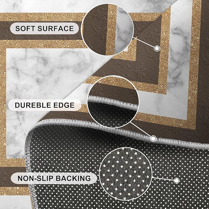 Marble Texture Area Rugs Rectangular Geometric Rug Gray White Marble Carpet Luxury Rug with Gold Accents Modern Minimalist Geometric Rugs for Bedroom Living Room 6x8ft