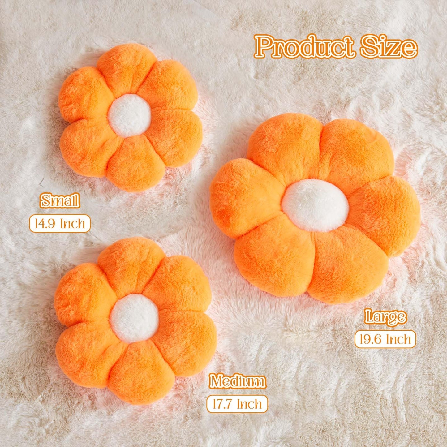 Kcvvcr Flower Pillow Cute Decorative Throw Pillow with Faux Rabbit Fur Soft Daisy Plush Floor Cushion Aesthetic Flower Shaped Pillow Home Decor for Bed Sofa Couch (Orange 17.7 Inch)