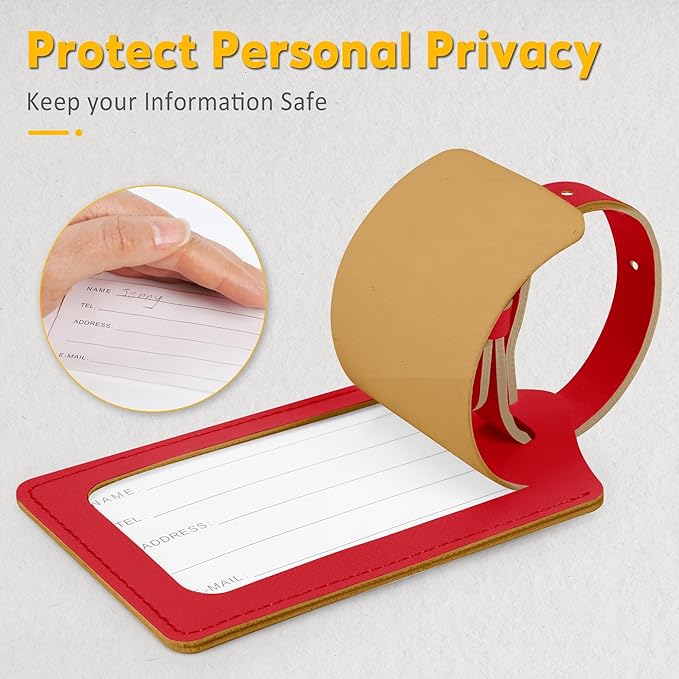 Travelambo 20 Pack Luggage Tags Faux Leather for Suitcases Travel Bag Labels with Protection Cover ID (Red Deep)