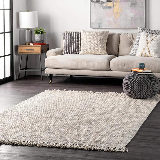 Nuloom Daniela Off-White, 9'6" x 12'6", Handmade, Jute, Tassel, Soft and Textured, High Traffic, Stain Resistant, Easy Clean, Durable Area Rug for Bedroom, Living Room, Dining Space, Foyer, Entryway